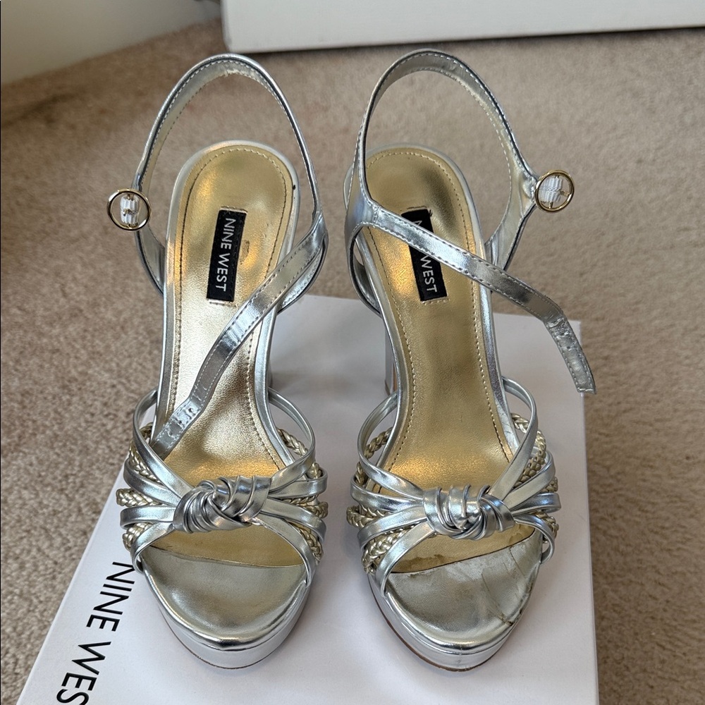 Nine West Metallic Silver Knotted Heels